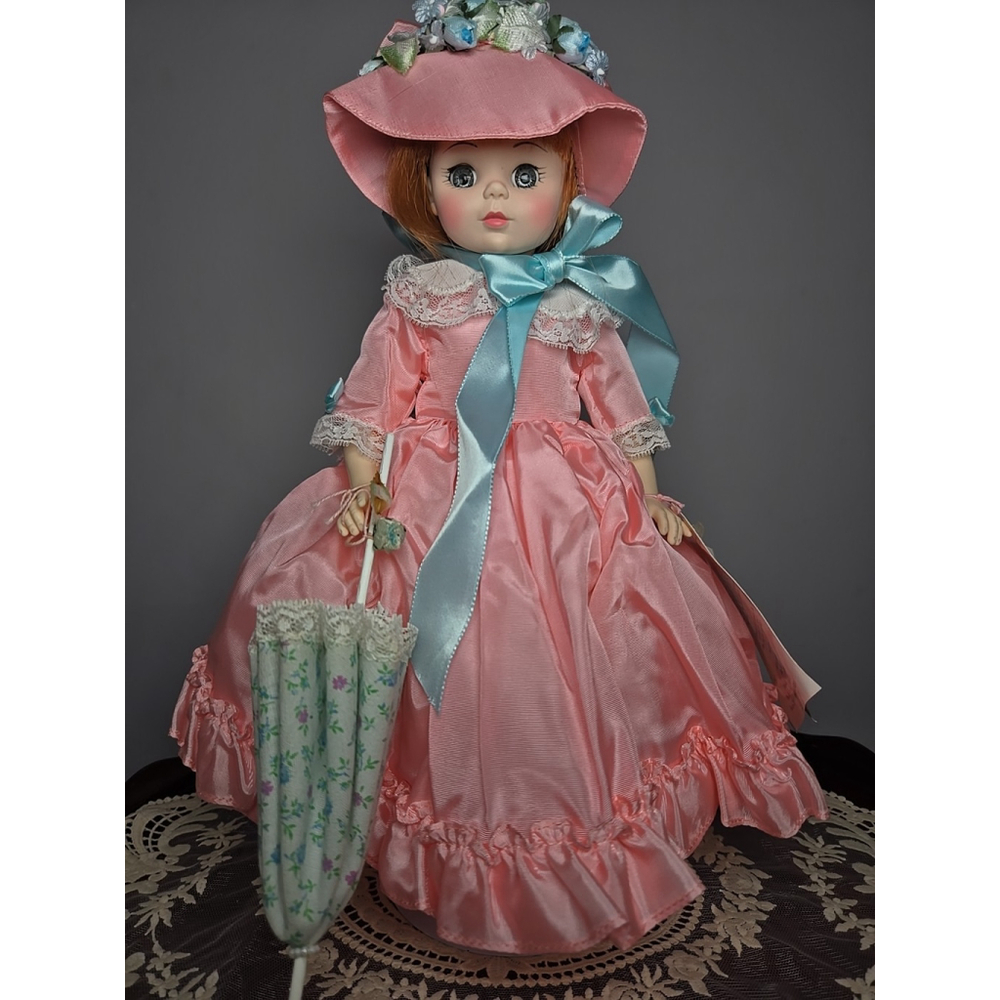 Vtg Madame Alexander Lucinda Doll #1535 Pink Dress Hat Parasol 14" Orig Box